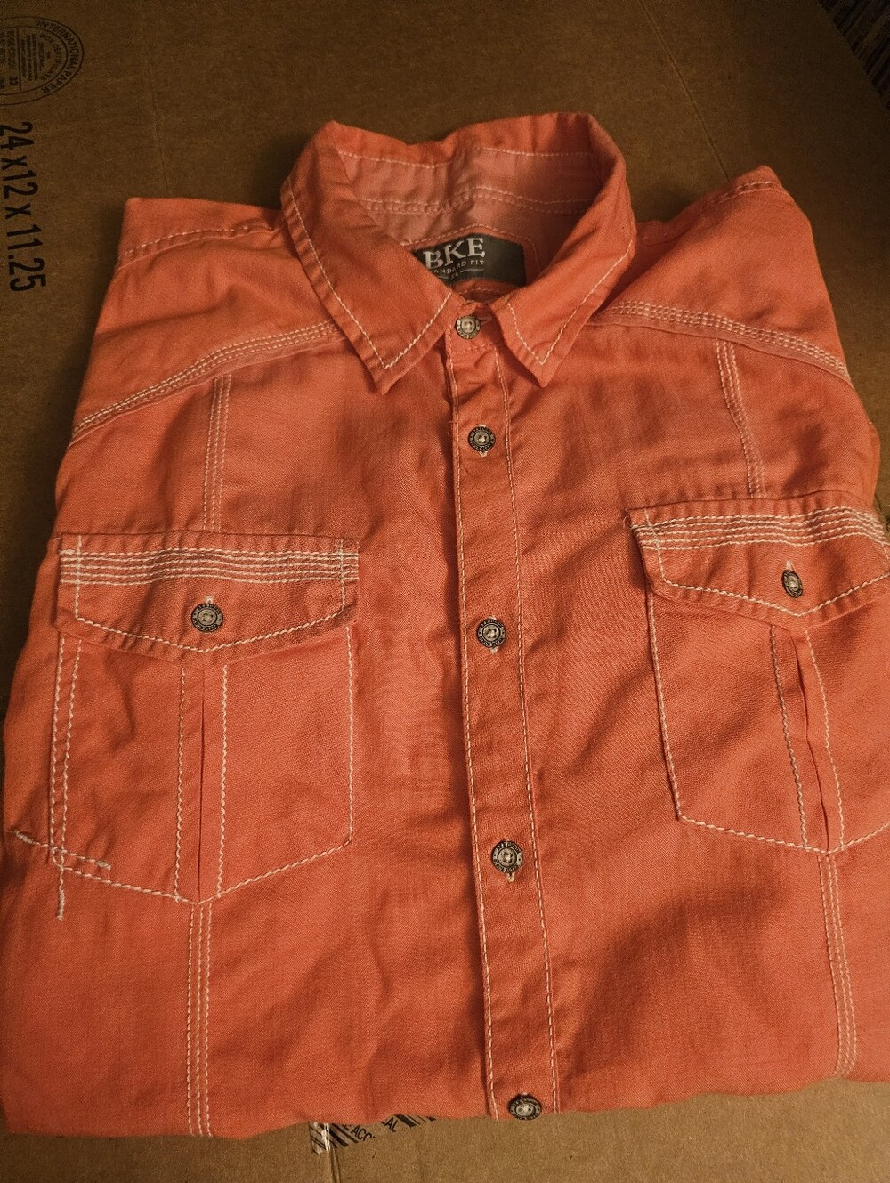 BKE Standard FIT XL Orange Button-Up Shirt with Contrast Stitching